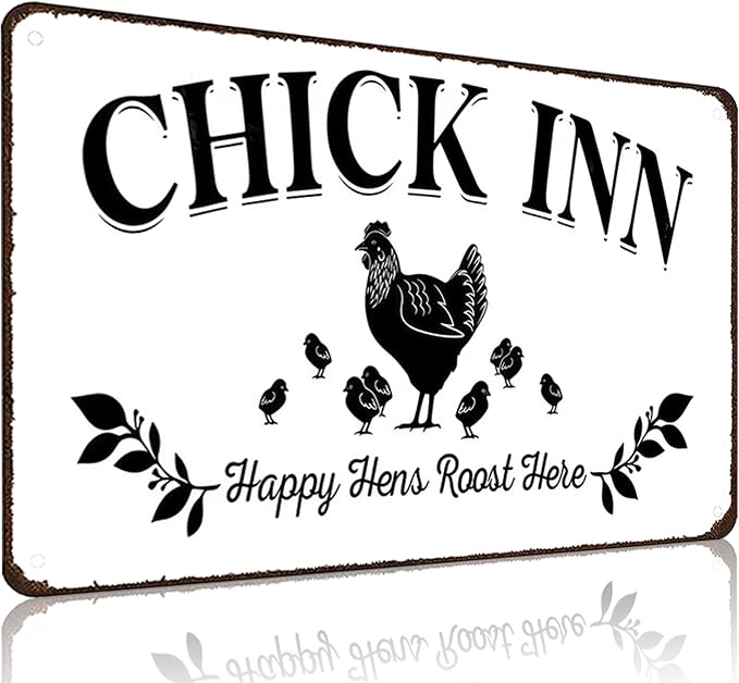 Funnysign Vintage Chicken Sign Chick Inn Happy Hens Roost Here Funny Tin Sign for Chicken Coop Farm Kitchen Garden Yard Decor 8x12 inches(3883)