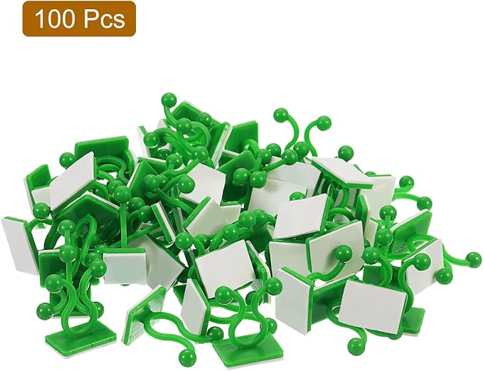 uxcell 100Pcs Plant Climbing Wall Fixture Clips, Plant Fixer Self-Adhesive Hooks Wire Fixing Supporting for Indoor Outdoor Decoration and Cable Wire Fixing (Green, 8mm/0.31")