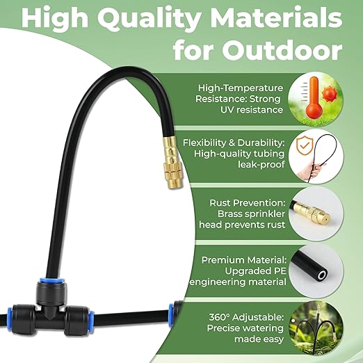 50FT Drip Irrigation System for Starter: Small Garden Quick Connect 1/4" PE Water Tubing Automatic 11Pcs Sprinkler Kit Adjustable Misting Part Watering Hose Outdoor Raised Bed Plants Flower Greenhouse