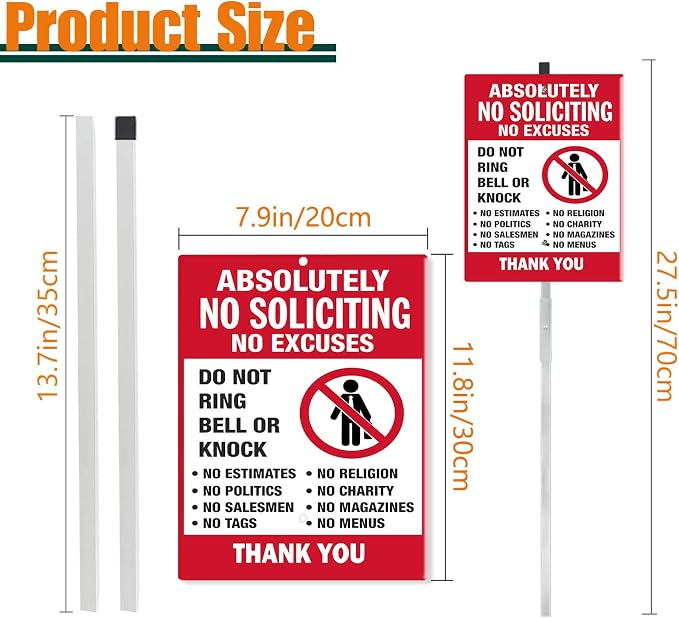 No Soliciting Sign for House Yard Sign With Stakes No Solicitors Do Not Ring Bell Reflective Aluminum Yard Signs Rust Free For Lawn Garden Neighborhood ((8x12) IN