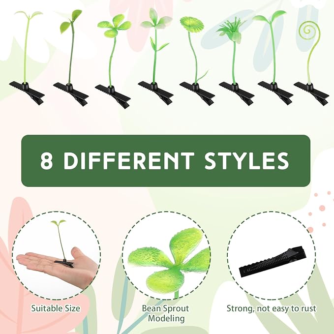 Tigeen 200 Pcs Rave Sprouts Bean Sprout Funny Hair Clips Mixed Style Plant Hairpins Hair Accessories for Home Party Irish (Fresh Style)
