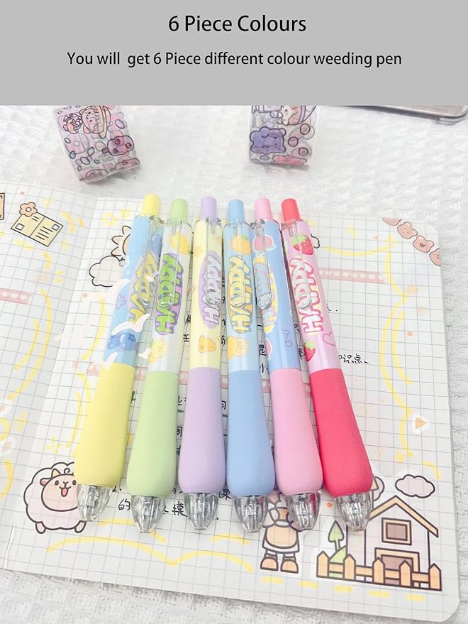aigHOMnE 6 Piece Pin Pen Weeding Tool for Vinyl, Precision Weeding Pen Quick Air Release Tool Pinpen for Crafting and DIYs Vinyl Paper & Iron-on Projects Pen Weeder Pokey Tool (6 Piece Fruits Colour)