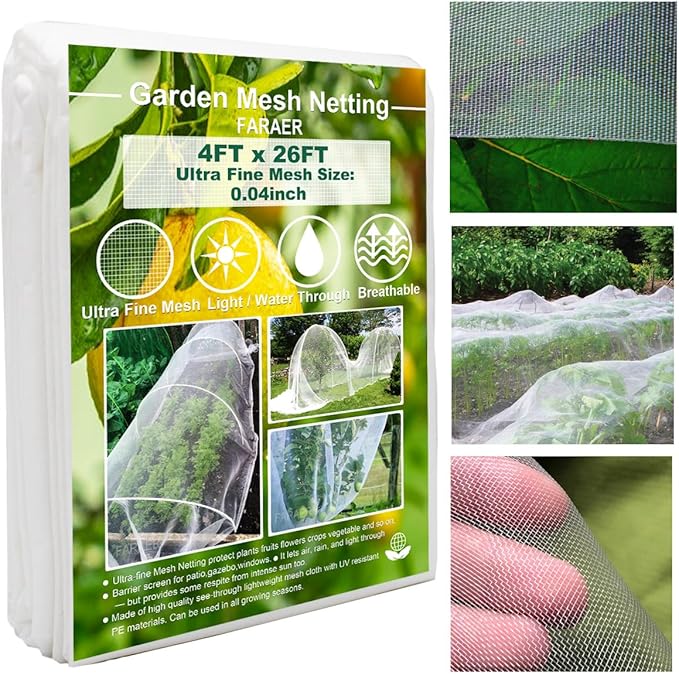 Garden Pest Barrier Netting, Insect Barrier Net 4x26Ft Ultra Fine Netting Thickened Mesh Net Plant Covers for Vegetable Plants Fruits Greenhouse Row Cover Raised Bed Barrier Screen Bugs Out (4x26ft)