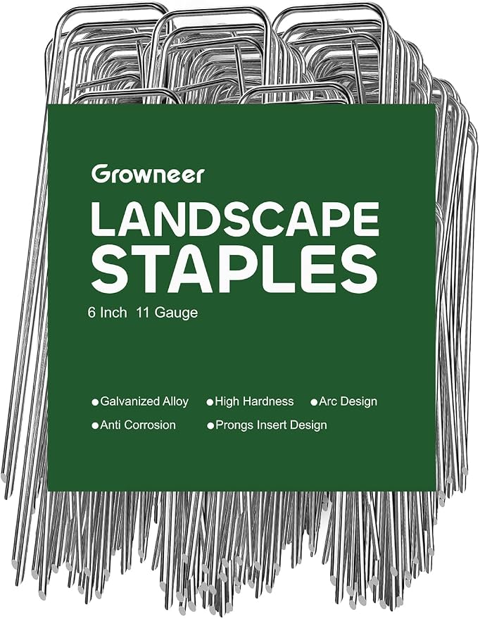 GROWNEER 50 Pack Landscape Staples 6 Inch Heavy Duty Hot-Dip Galvanized Steel Garden Stakes U-Shaped Weed Barrier Spikes Metal Ground Pins for Lawn and Yard Landscaping
