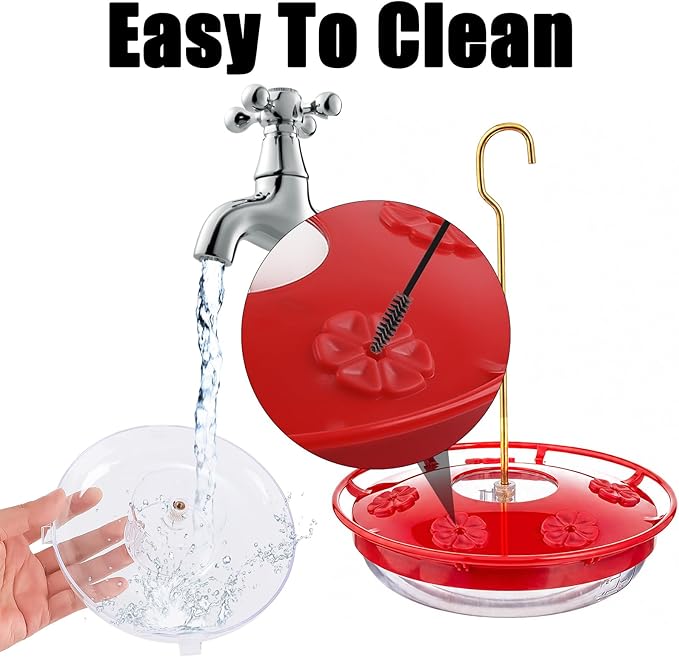 FEED GARDEN Hummingbird Feeders for Outdoors, 2 Pack 16oz Leak-Proof Dish-Style Nectar Feeder Built-in Ant Moat, 5 Feeding Ports, Wide Mouth Easy Clean, BPA-Free Garden Décor Gifts