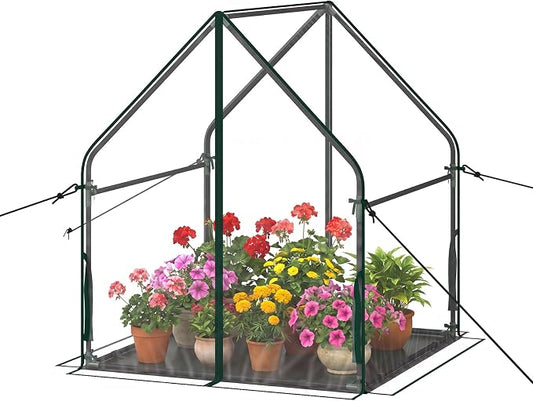 Giantex Mini Greenhouse, Outdoor Portable Green House with Sturdy Metal Frame, Ground Stakes & Wind Ropes, Clear Tent Small Greenhouse for Indoor Outdoor Plants (36"x36"x43")