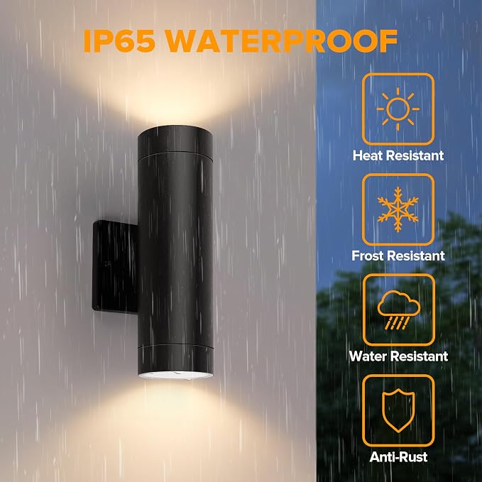 LUTEC Outdoor Wall Light Fixtures, Integrated LED Cylinder Up-Down Sconce, 16W 3000K Waterproof Aluminum Exterior Lighting, Modern Matte Black Wall Sconce Outdoor Lighting for Porch, Entryway, 4 Pack