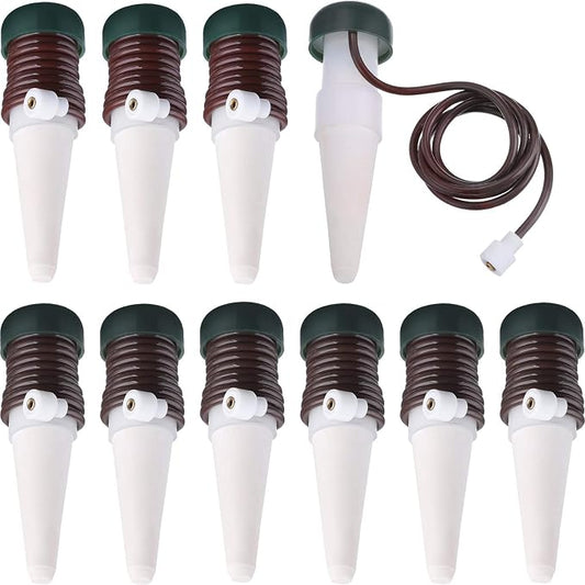 Hestya 10 Pack Plant Watering Stakes Automatic Devices Plant Self Drip Irrigation Slow Release Indoor Outdoor Terracotta Water Spikes for Potted Plants Flower (Black Base)