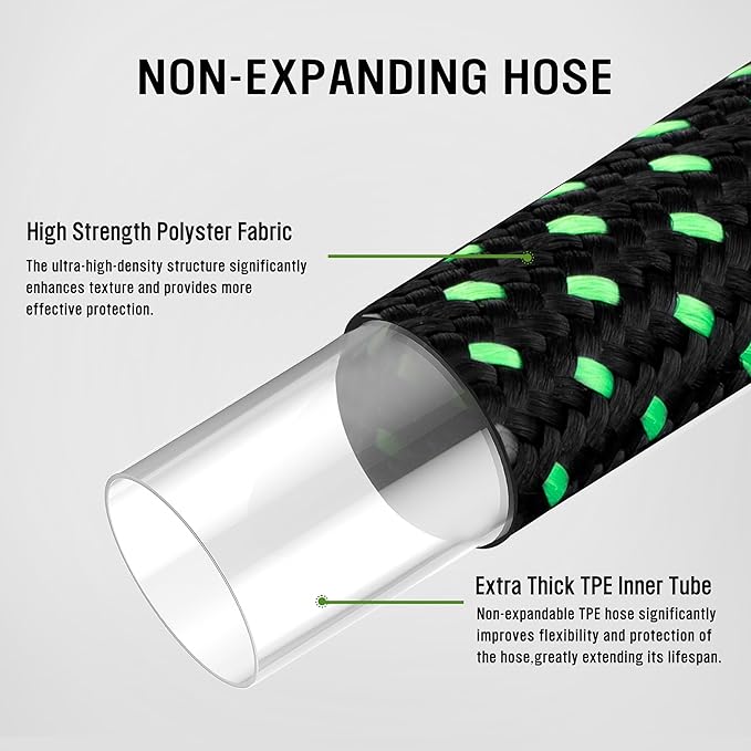 HBlife Garden Hose 50ft, Non Expandable Water Hose with 8 Watering Spray Nozzle, Flexible Lightweight Hose for Yard, Lawn, Car Wash and Outdoor (Black,50FT)