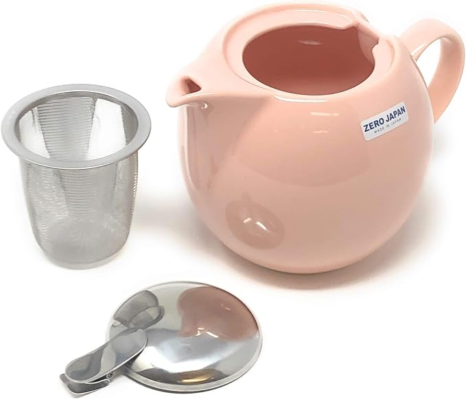 Zero Japan Bee House Round Teapot For One, 24 Oz - Ceramic Tea Pot with Stainless Steel Lid and Infuser, Smooth-Pour Spout, Diswasher and Microwave Safe Tea Pots (Pink)