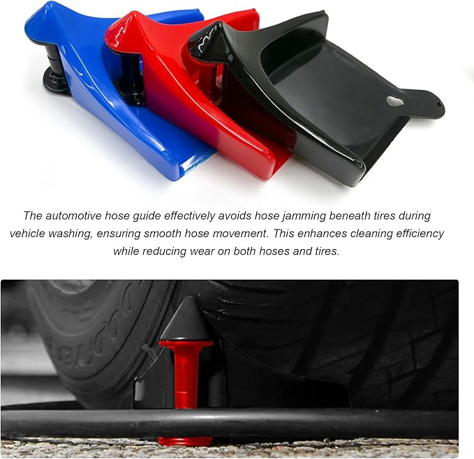 4 PCS Car Hose Guide, Car Washing Tire Hose Roller Preventing Stucking and Snagging Under The Wheels, Plastic Wheel Rolling System Tool Hoses Guides for Cars Trucks Motorcycles (Black)