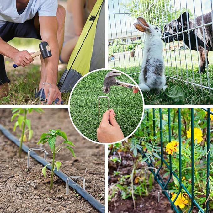 120 Pack 6 Inch Landscape Staples, 8 Gauge Garden Stakes Heavy Duty More Thicker Galvanized Tent Stakes, Lawns Yard Staples Wind-Resistant Ground Stakes for Hard & Rocky Soil, Pet Fence