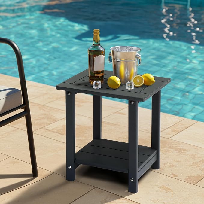 Adirondack Square Outdoor Side Table,2-Tier Storage Patio Side Table, HDPE End Tables for Backyard Pool Porch Garden