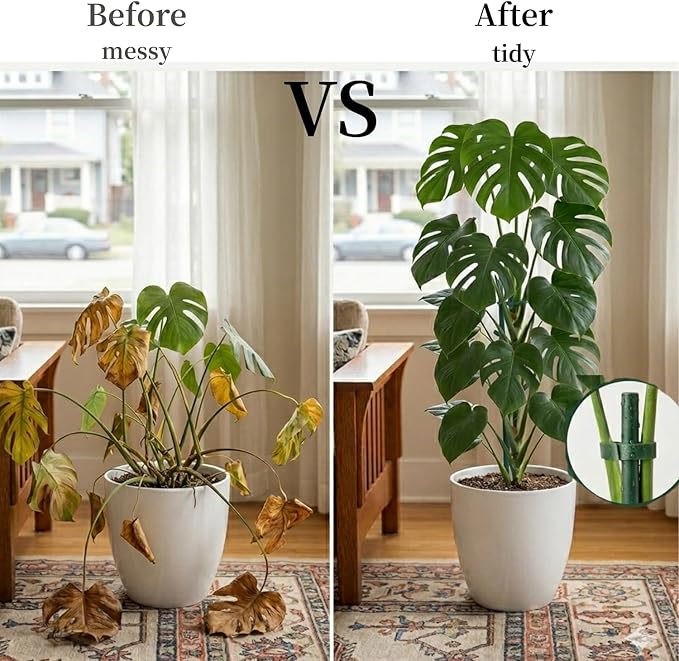 5 Pack Stackable Plant Support Stakes, 38inch Climbing Plant Sticks Structures for Monstera with Garden Ties, Durable Alternative to Moss Pole for Indoor Outdoor Plants