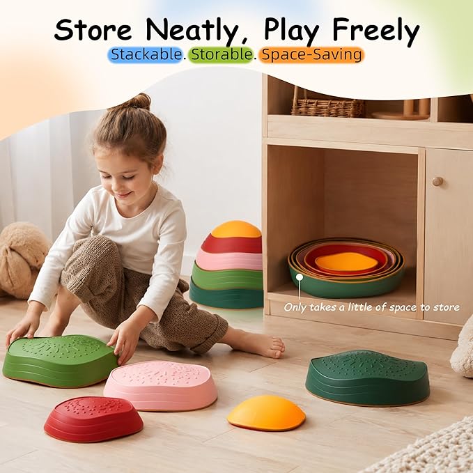 makarci Balance stepping stones for kids, non-slip toddlers sensory toys outdoor or indoor play, promoting motor skills and confidence,Coordination Toys for children age 3 4 5 6 7+（forest）