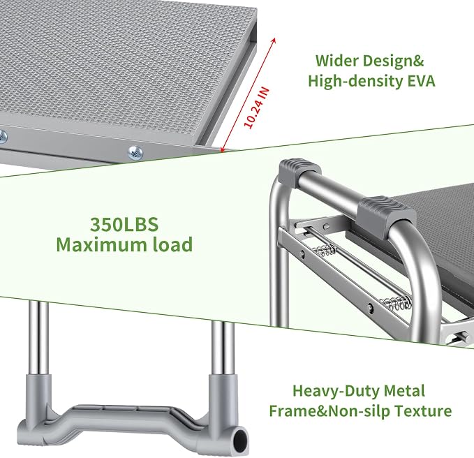 Garden Kneeler and Seat, 2 in 1 Foldable Garden Stool, Portable Gardening Seat with Thick Soft Pad & Tool Bag, Supports Up to 400lbs