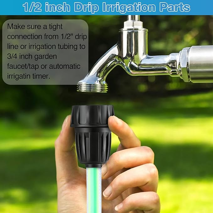 Drip Irrigation Pressure Regulator Faucet Adapter Kit, 3/4" FHT x 3/4'' MHT Pressure Regulator, 1/2 Inch Drip Irrigation Tubing Adapter(45 Psi,6 Pcs)
