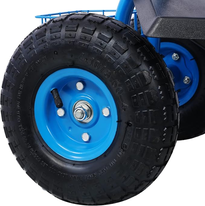 Rolling Garden Cart with Seat 360 Degree Swivel Seat Garden Scooter, Heavy Duty Garden Stool with Wheels, Utility Tool Tray Basket, Blue