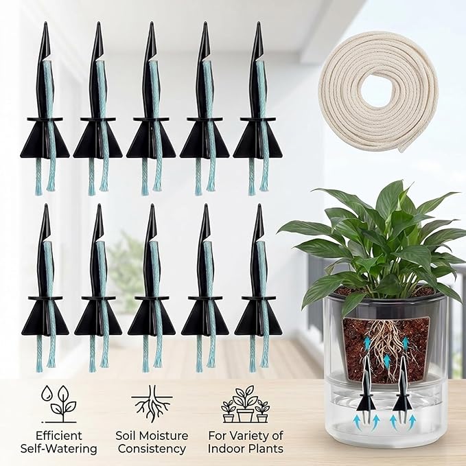 Self Watering Spikes, 12 Pack Plant Watering Spikes with 33ft Wicking Rope for Busy Lifestyle Plant Care, Automatic Plant Watering Spikes for Indoor Plants, Potted Plants, Garden Pots