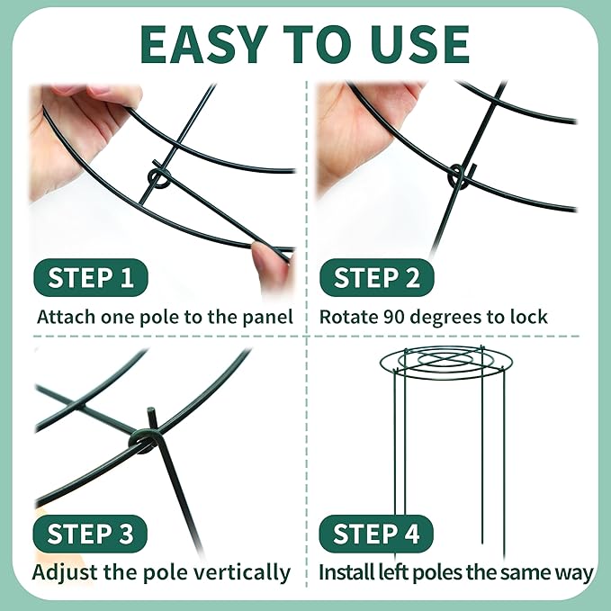 4 Sets Peony Support Cage,12"Diax24"High Heavy Duty Metal Plant Support,Grow Through Hoops Grids with 4 Thickened 4mm Legs,Strong Support Brace for Heavy Blossoms,Flower Support Ring for Peonies,Rose