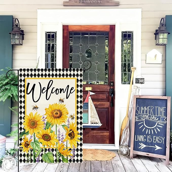 Baccessor Spring Summer Garden Flag 12.5x18 Inch Double Sided Burlap, Sunflowers Floral Flowers Welcome Holiday Front Yard Lawn Outdoor Outside Decoration