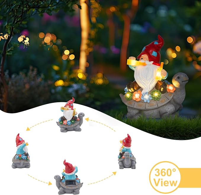 Dad Gifts for Fathers Day,Gnome Garden Decor Statue with Solar Light, Turtle with Succulent Birthday Gifts for Men Women Mom Grandma, Funny Waterproof Resin Figurine Outdoor Decor for Yard Patio Porch