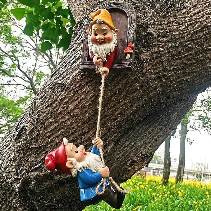 Climbing Gnomes Tree Faces Decor Outdoor for Yard - Cute Gnome Garden Statue Art Resin Dwarf Sculpture for Outdoor Decoration Ornaments