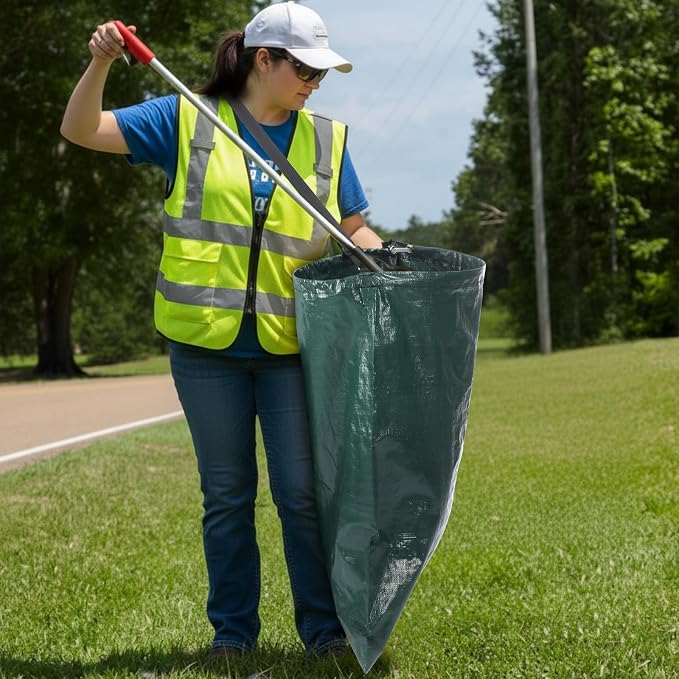 Faccito Litter Bag with Shoulder Strap Trash Pickup Bag Holder Lawn Leaf Chute Vinyl 4.45 Cubic Feet No Bending Portable Trash Picker Grabber for Patio Yard Garden Wear Gloves When Assembling(Green)