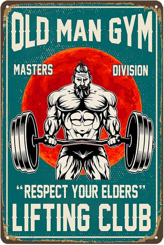 Home Gym Decor Old Man Gym Sign Vintage Gym Poster Gym Fitness Club Metal Tin Signs Masters Division Respect Your Elders Sign Man Gym Weightlifting Posters Motivational Wall Art Decorations 8x12 Inch