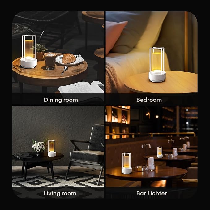 HAPYGI Portable Metal Table Lamp for Indoor/Outdoor,Rechargeable Cordless LED Lamp, 3-Colour Infinitely Dimming Battery Powered Small Desk Lamp, Restaurant/Bedroom/Bar/Coffee/Camping Light (White)