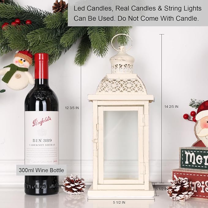 Lantern Decorative Indoor&Outdoor, 14.4'' Large Metal Candle Lanterns, Vintage Hanging Candle Holders Farmhouse Shelf Wedding Front Porch Patio Decor, Christmas Halloween Decorations for Home