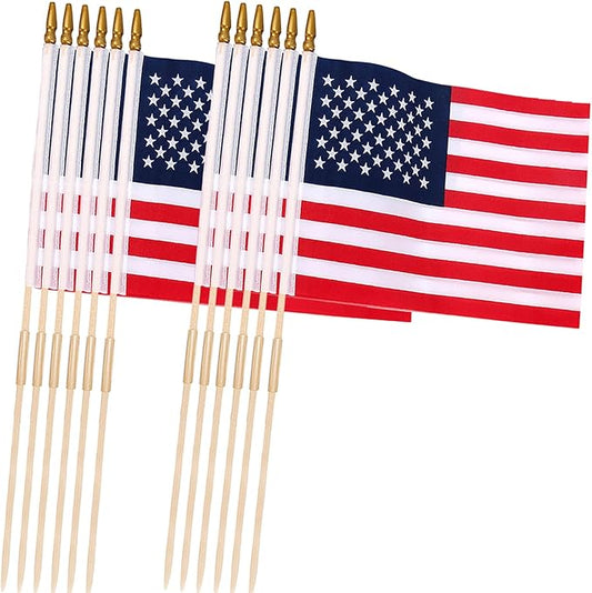 12 Pcs 12x18 Inch American Flags for Outside, 250th Anniversary USA Stick Flag with Handheld and Grounded Multi-Purpose Flagpole, Memorial Day, 4th of July Decorations, Patriotic Decorations