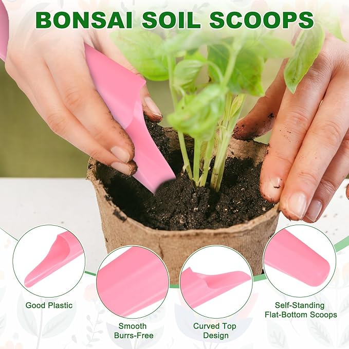 M METERXITY 4-Pack Bonsai Soil Scoops, Plastic Garden Soil Scoops Bucket Shovel Potting Scoopers for Transplanting/Flower Planting/Plant Succulent, Colorful Small Gardening Tools [Pink, Blue]