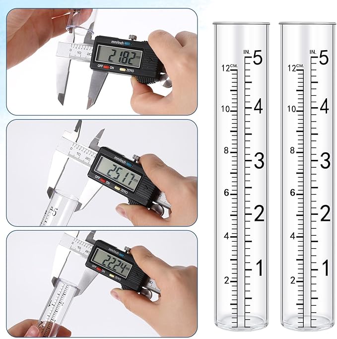 SynHHergyx 2 Pcs 5" Rain Gauge Replacement Tubes for Outdoor Plastic Rain Gauges for Garden Yard Home, Clear Rain-Gages, Diameter 0.87"/2.2cm; Top Diameter: 0.94"/2.4cm