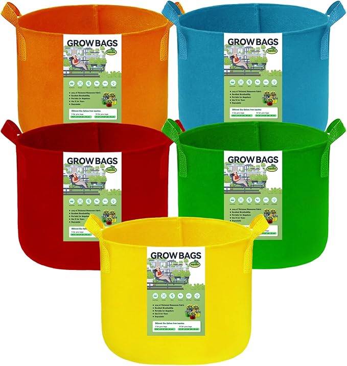 7 Gallon Grow Bags, Colorful Fabric Plant Grow Bags, Non-Woven Fabric Pots Planting Pots, Tomato Planter for Vegetables Flowers, 5-Pack