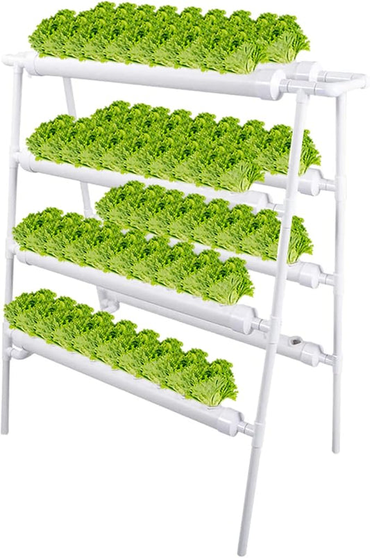 Hydroponics Growing System Kit 72 Plant Sites 4 Layers Food-Grade PVC-U Pipes Hydroponic Grow Kit Gardening System with Water Pump, Timer,Net Pots and Sponge for Vegetables,Fruits,Herb