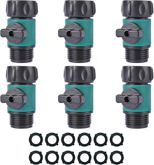Shut Off Valve, Water Hose Turn Off Valve Garden Hose Connector Set with Rubber Gaskets (12PCS)+Leak-Free Ball Valve (6PCS) Standard 3/4" Thread