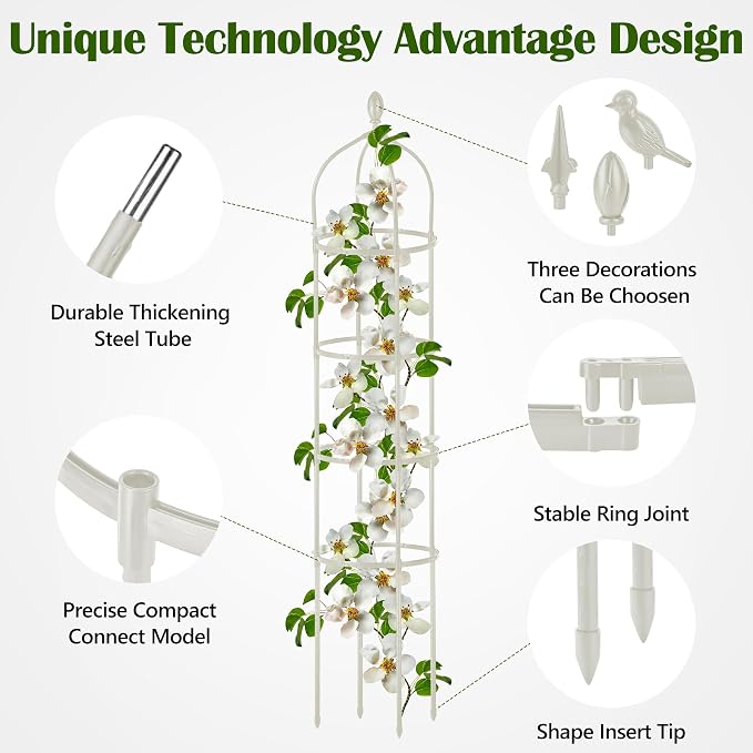 2 Pcs Garden Obelisk Trellis for Climbing Plants Outdoor 6 Ft Rose Bush Round Trellis for Pots Rustproof Metal Pipe with Plastic Coated Plant Flower Trellises for Clematis Vine Jasmine Support
