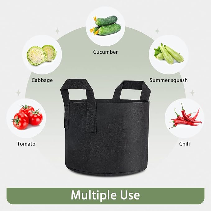 GreatBuddy Grow Bags 5 Gallon 12-Pack, Heavy Duty Fabric Grow Bags with Handles for Vegetables, Herbs, and Tomatoes, Fabric Pots & Planting Bags for Outdoor Home Gardening