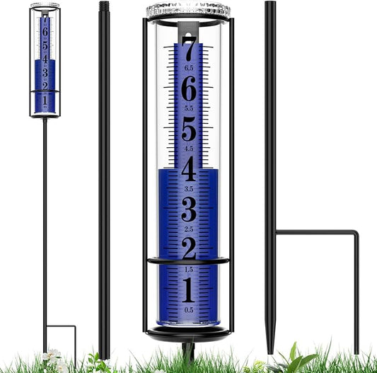 Upgraded Rain Gauge, Really Freeze Proof Rain Gauge Outdoor Best Rated, Large Clear Numbers Rain Gauges for Yard with Stake, Adjustable Height Rain Measuring Tool for Garden, Lawn, Easy to Use