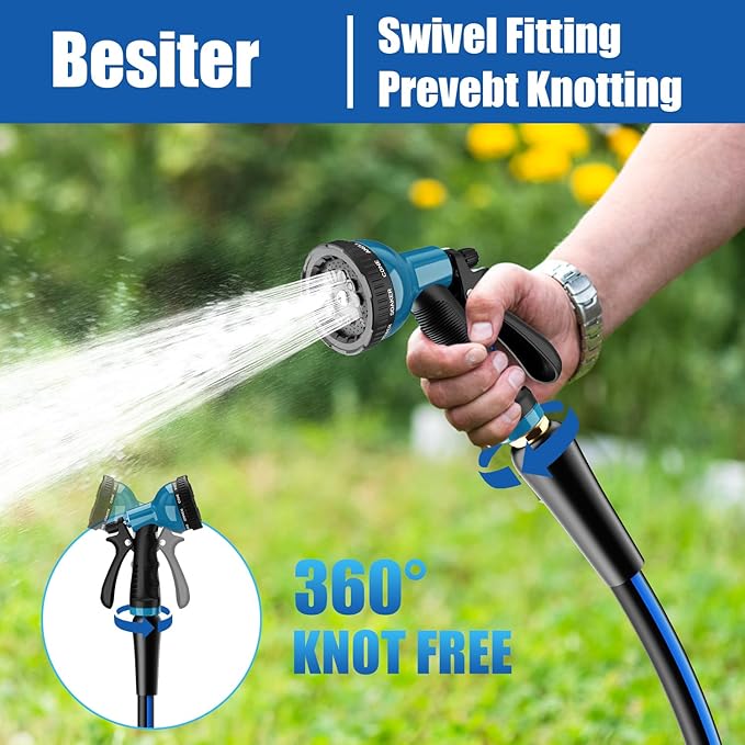 Besiter Short Garden Hose 5/8” 5FT: Burst-Resistant Water Hose with Sturdy Brass Fittings - Leakproof Hose Male to Female - Durable Hose for Yard, Lawn, Car Wash, Outdoor, Watering, Dark Blue