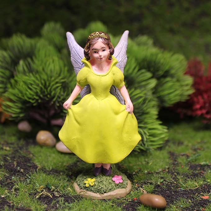 Miniature Garden Fairy Figurines Set, 4 Piece Fairy Garden Accessories with Flower Chair, Cute Fairies Gifts for Outdoor Fairy Garden Decor