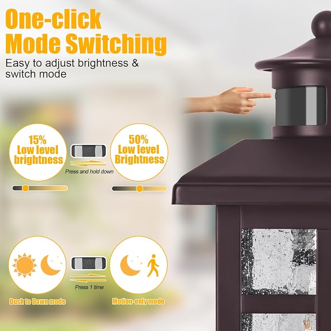Brilvibera 2 Packs Motion Sensor Outdoor Lights- Outdoor Porch Lights Light Fixtures Motion Sensor Bronze, Porch Lights Outdoor Bronze, Exterior Lights for House, Garage, Door
