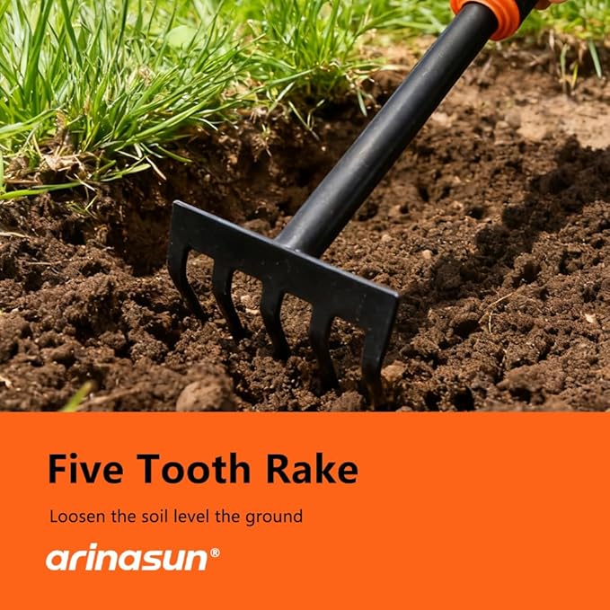 Garden Tool Set, 4 Pieces, Including 2 Shovels &1 Rake &1 Cultivator, Rust-Resistant lron Tools, Rubber Grip Handles