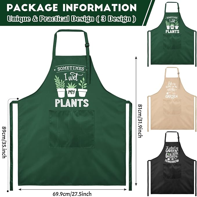 3 Pcs Funny Gardening Aprons for Women Waterproof Garden Apron with Pockets Floral Aprons for Gardener Plant Lover Gifts for Mom Grandma Wife Birthday Housewarming