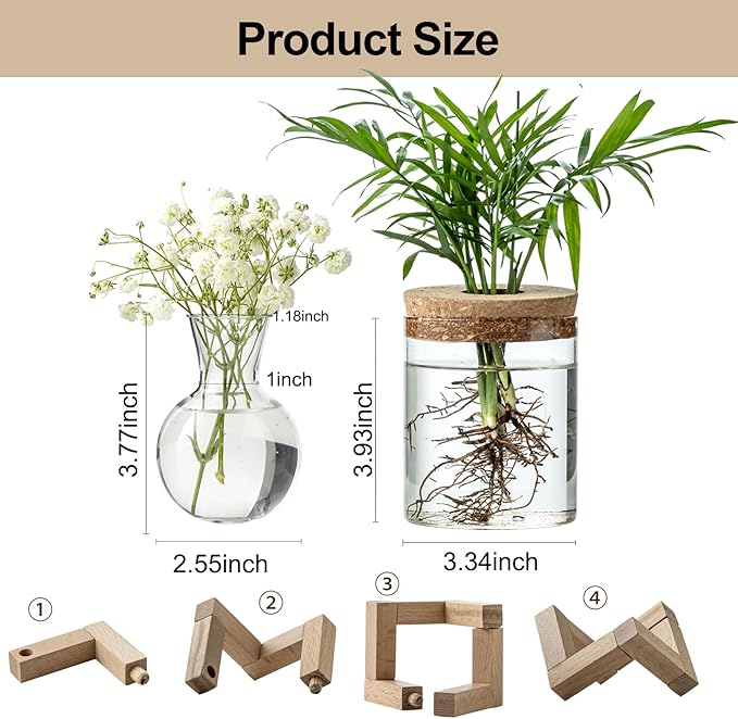 Plant Propagation Station, 2 Style Glass Planter Terrarium Set for Hydroponic Plants | Home Office Tabletop Decor, Gardening Gifts for Women, Mom, Plant Lovers (12)