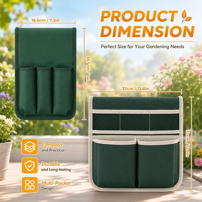 2 Pack Garden Pouches for Kneeler, Portable Tool Storage Size Bags Oxford Multiple Storage Pockets Organizer for Outdoor Gardening Kneeling Stool, Gifts for Women, Seniors, Mom & Dad