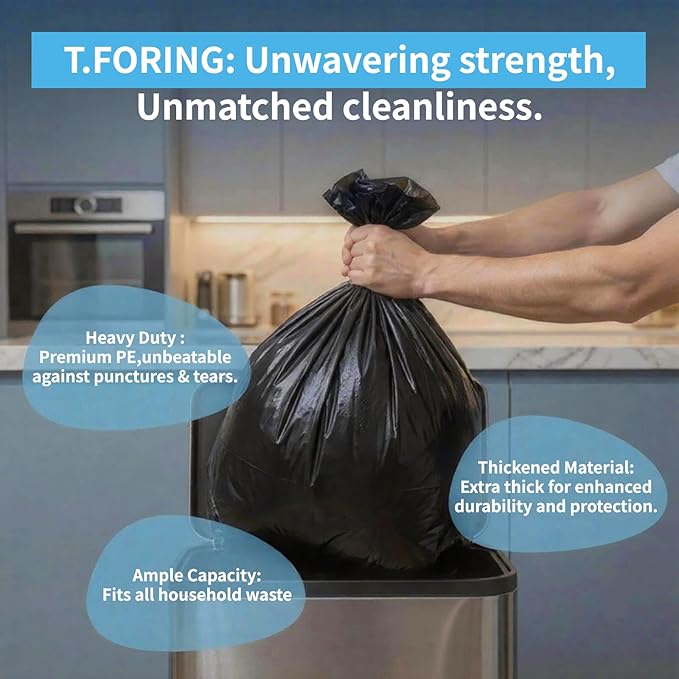 Medium Trash Bags 8 Gallon Heavy Duty, 0.94 Mil, Black, 220 Count | 30 Liter Garbage Bag, Plastic Waste Basket Can Liners, Unscented, Leakproof, Tear Resistant, for Bathroom Office Kitchen Bulk