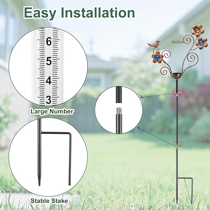 Rain Gauge Outdoor - Decorative Bird Rain Gauges for Yard Garden Decor, 7 Inch Metal Rain Gauges for Measuring Precipitation, Patio, Garden Yard Decor