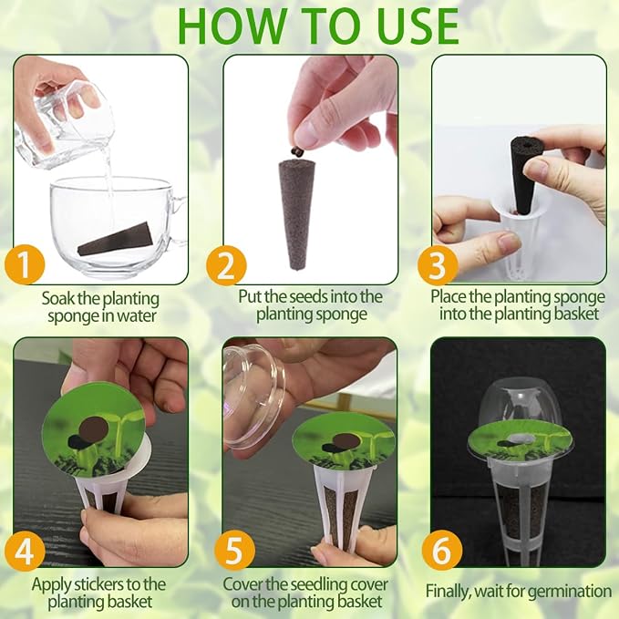 73pcs Seed Pod Kit for Aerogarden, Hydroponics Garden Accessories for System Compatible with Hydroponics Supplies from All Brands, 18 Grow Sponges, 12 Plant Baskets & Domes, 30 Pod Labels, 1 Tweezer